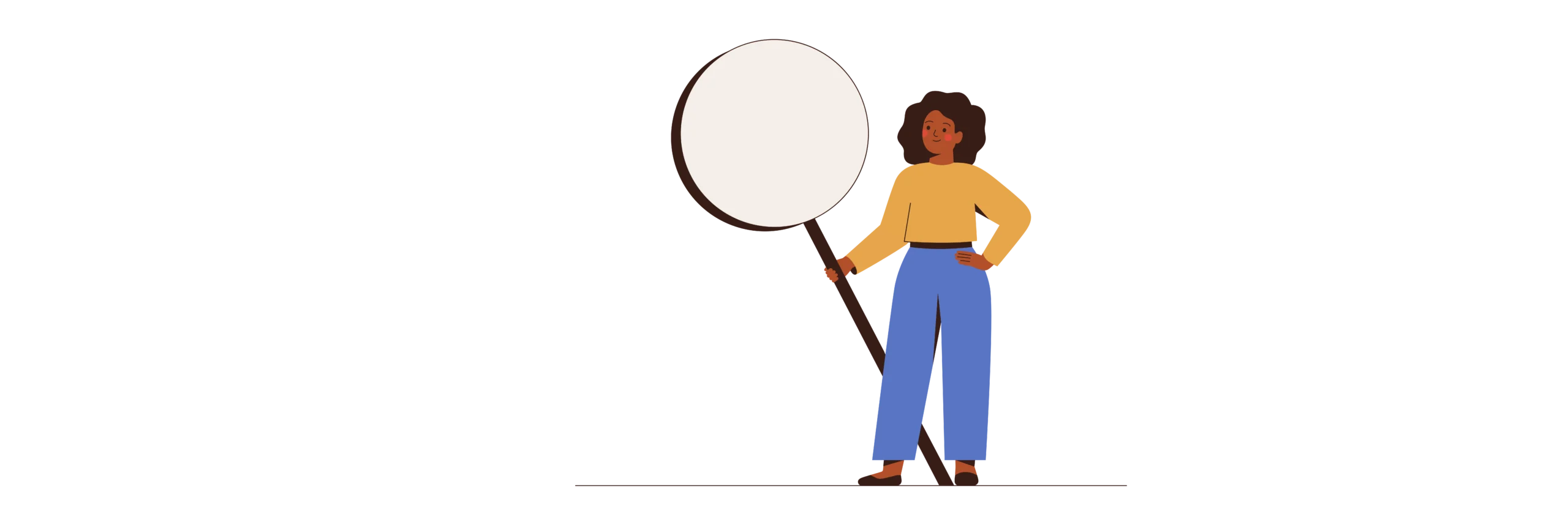 Illustration einer Person mit Lupe als Symbol für Orientierung, Recherche und Informationssuche.