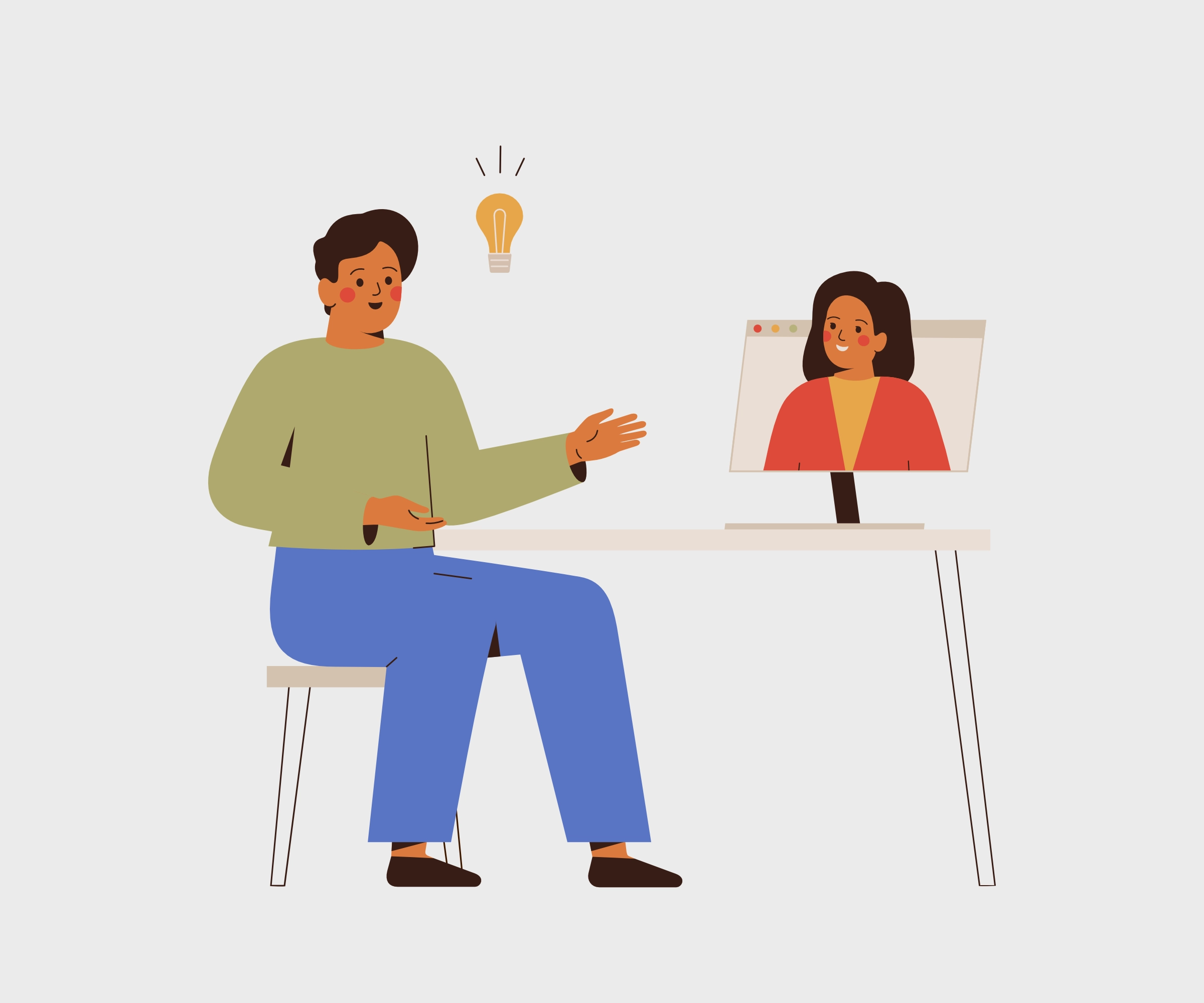 Illustration einer Person im Online-Gespräch am Computer als Symbol für digitale Beratung und Unterstützung.