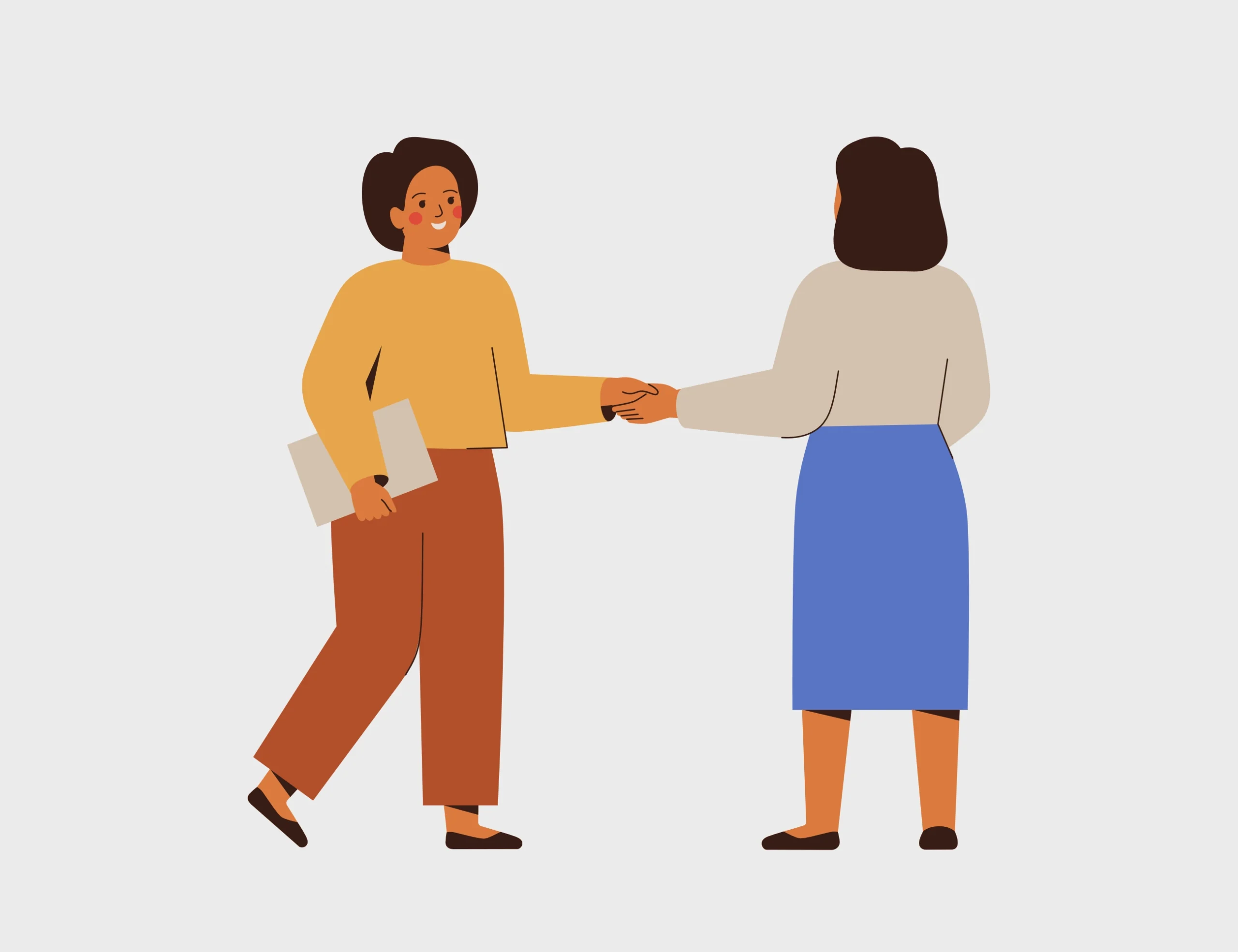 Illustration zweier Personen beim Händeschütteln als Symbol für Unterstützung und vertrauensvolle Zusammenarbeit.