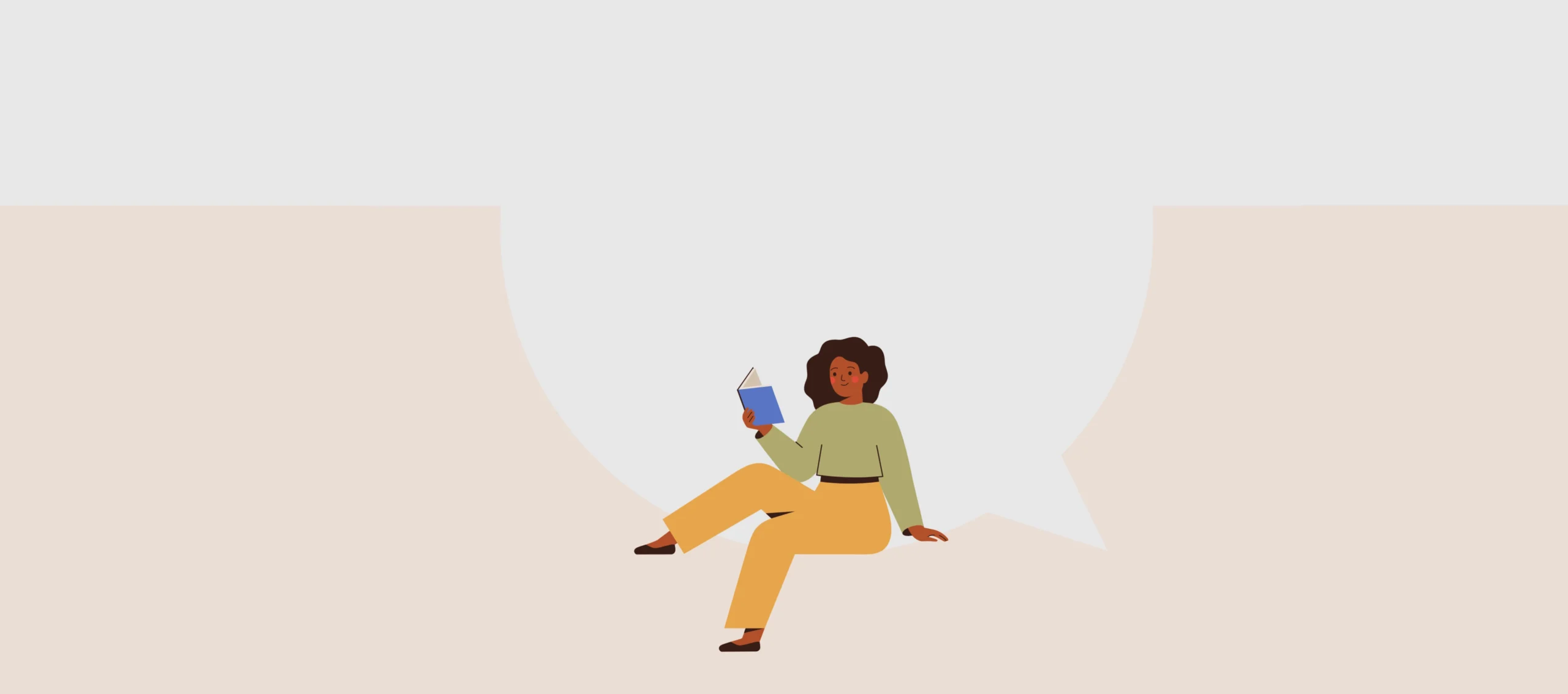 Illustration einer sitzenden Person mit Buch als Symbol für verständliche Informationen und Orientierung.