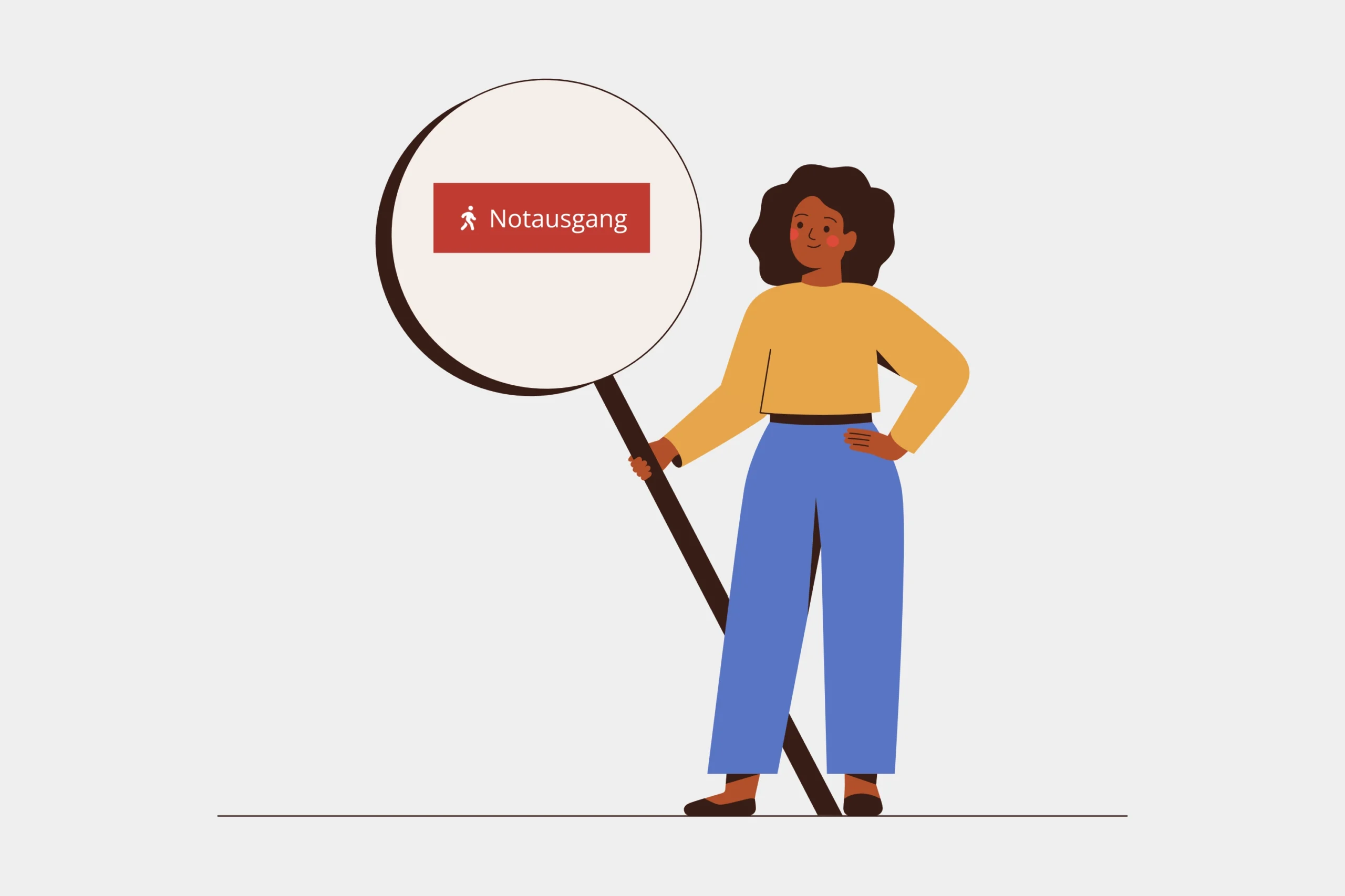 Illustration einer Person mit Lupe als Symbol für Orientierung, Recherche und Informationssuche.
