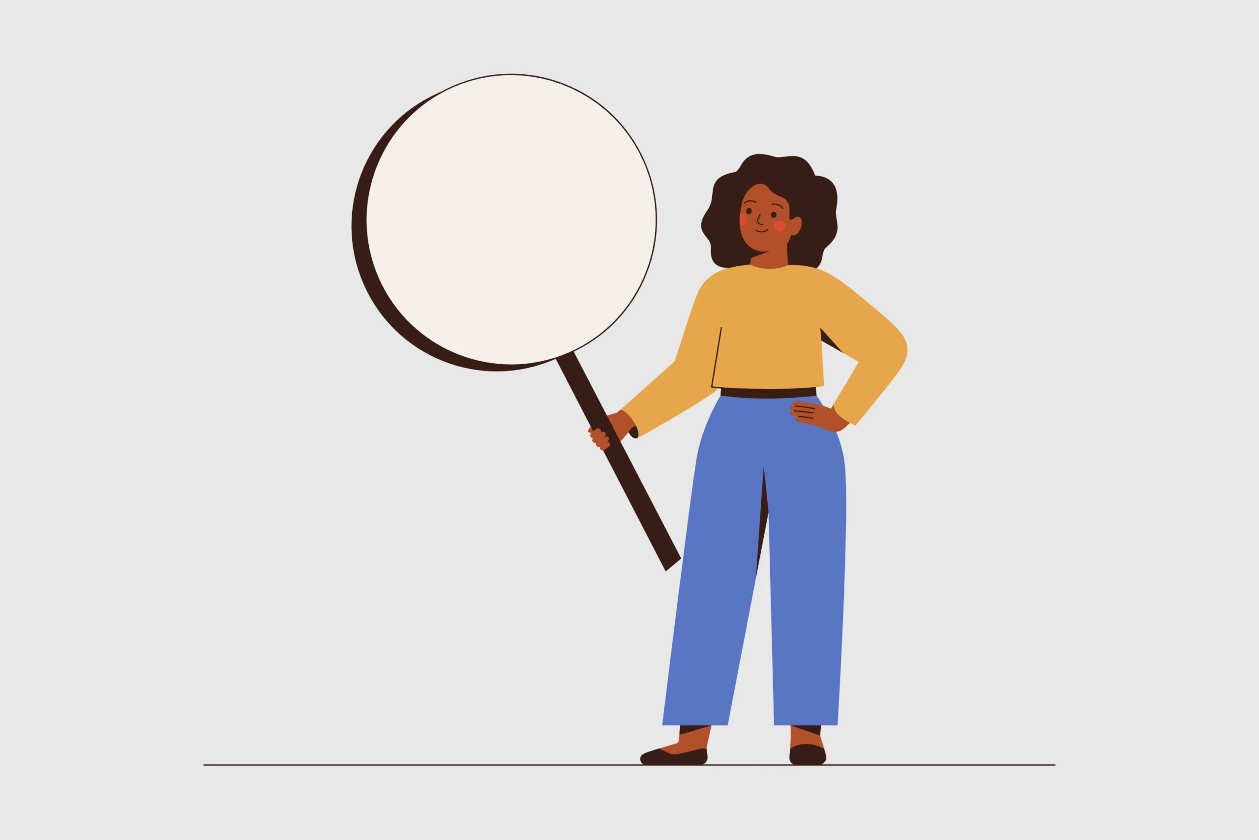 Illustration einer Person mit Lupe als Symbol für Orientierung, Recherche und Informationssuche.