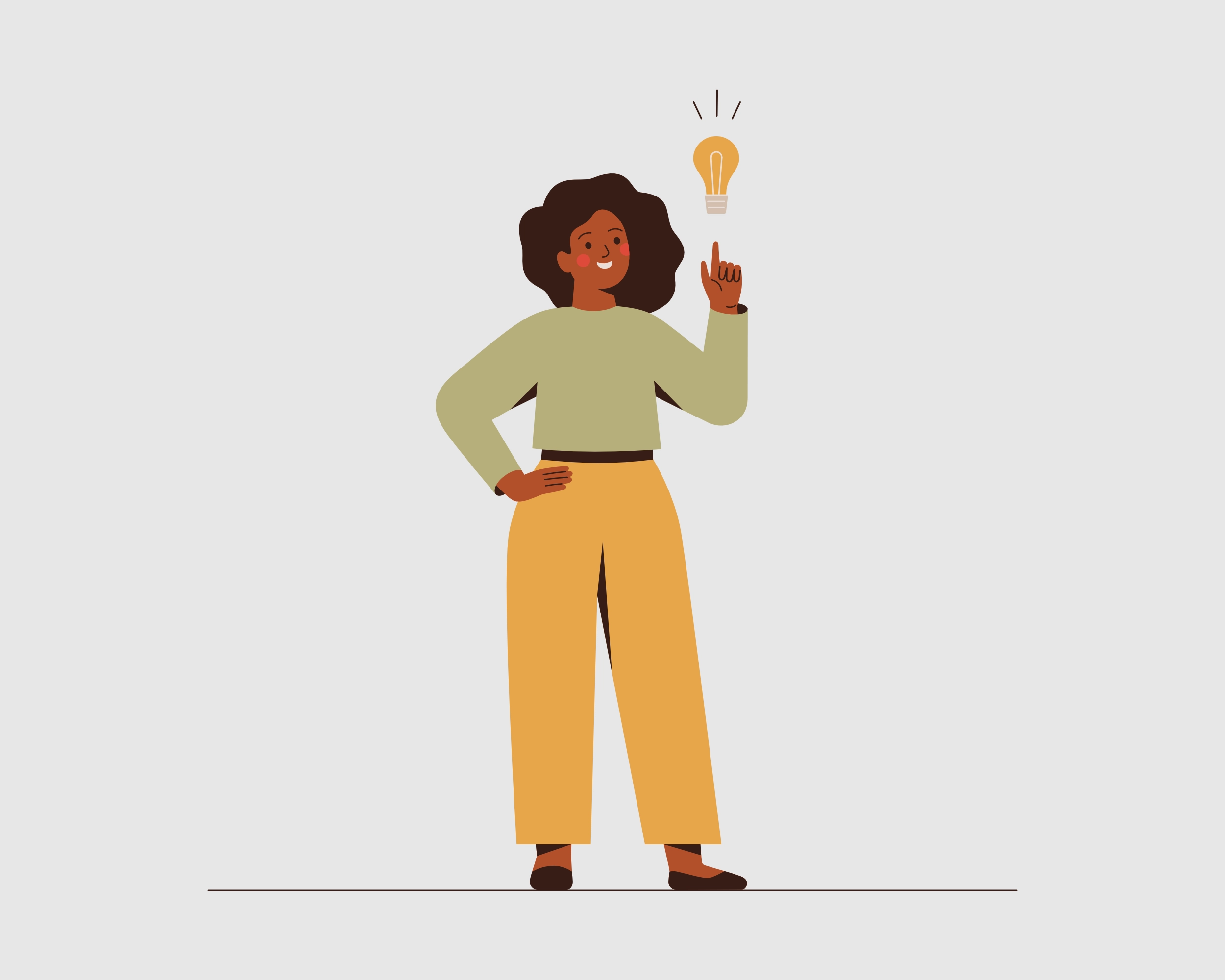 Illustration einer Person mit erhobenem Finger und Glühbirne als Symbol für Information und Orientierung.