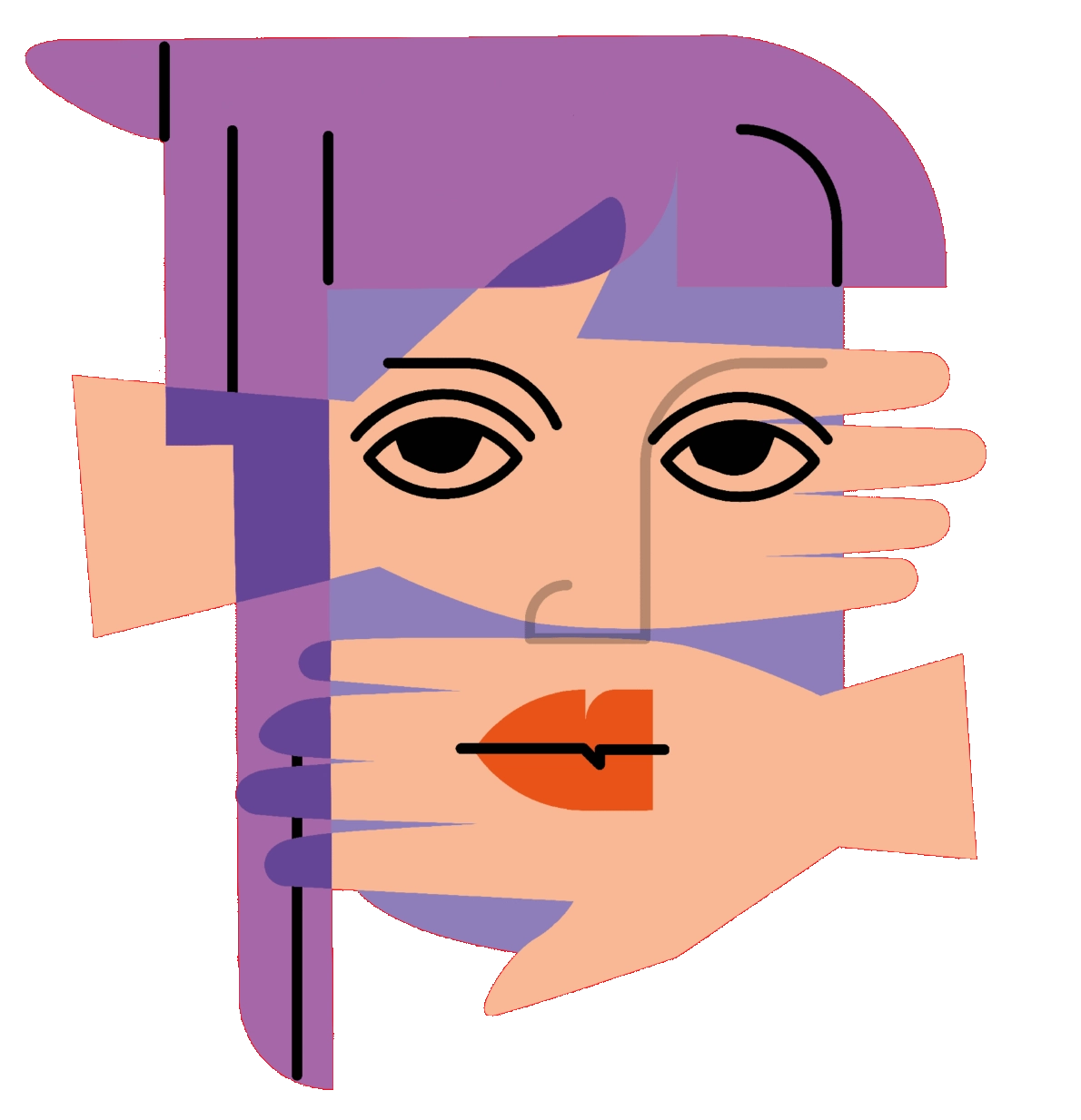 Symbolische Illustration eines Gesichts mit verdecktem Mund als Zeichen gegen Schweigen bei sexualisierter Gewalt.