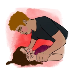 Illustration einer gewaltsamen Situation zwischen zwei Personen als Symbol für sexualisierte Gewalt.