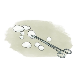 Illustration eines medizinischen Tupfers und Wattepads als Symbol für vertrauliche Spurensicherung nach sexualisierter Gewalt.